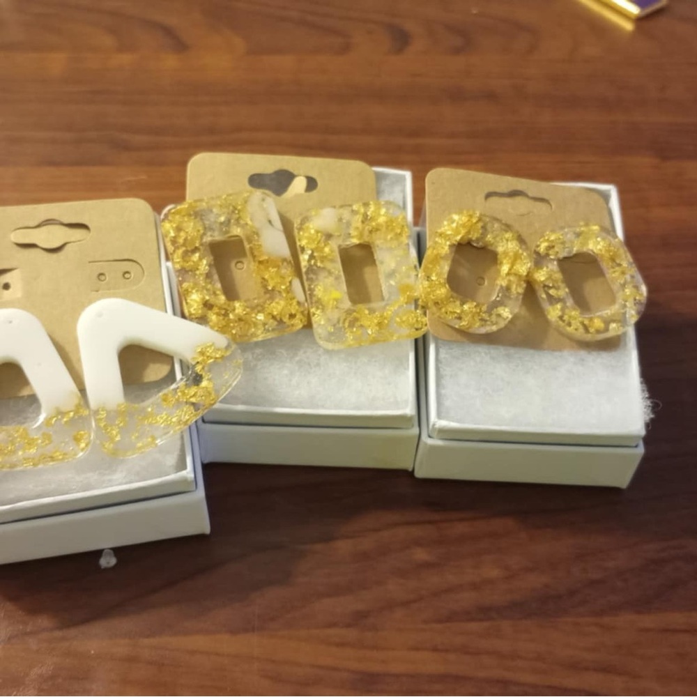 Gold and White Geometric Earrings